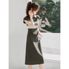 Mã M182: Đầm cổ polo phối màu Mohan Yimei, kiểu dáng mới mùa hè, đầm dáng ôm retro