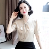 Mã C287: áo sơ mi lụa nữ phối nơ Pc