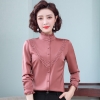 Mã F223: áo sơ mi nữ sang trọng dài tay hiện đại cổ tròn bèo