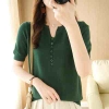 Mã L267: áo thun dệt kim tay ngắn cổ chữ V cho nữ cao cấp áo phông