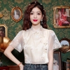 Mã M127: Áo sơ mi nữ kiểu Trung Quốc thêu họa tiết mới, cài cúc