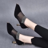 Mã C378: Giày gót nhọn mới rhinestone hoa lưới cao cấp