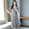 Mã B227: Đầm voan Pháp cổ chữ V hoa tiết
