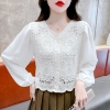 Mã L379: Áo sơ mi nữ cao cấp len cổ chữ V khoét rỗng thời trang