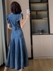 Mã L685: Váy denim phong cách Hong Kong cổ điển dành cho nữ mùa hè với eo thon và dáng suông tay dài không tay