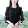 Mã L148: Áo sơ mi lụa nữ tay lửng cổ sen thiết kế trung niên