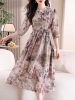 Mã M062: Đầm chiffon họa tiết hoa cho nữ, kiểu dáng mới thắt eo thanh lịch, tay lỡ