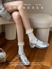 Mã M290: Giày Mary Jane nữ kiểu Pháp mũi tròn, gót chunky màu bạc cao cấp