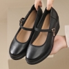 Mã L895: Giày nữ cao cấp trung niên cao gót đế xuồng Mary Jane da thật