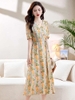 Mã L437: váy đẹp cao cấp mùa hè nữ cao cấp trung niên phong cách mới sang trọng xẻ tà cổ chữ V váy đẹp cao cấp khí chất