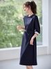 Mã M207: Đầm dài Xuân Hè, cổ tròn, kẻ sọc, thắt eo