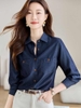 Mã K953: Áo sơ mi nữ cao cấp cao cấp denim cotton màu xanh đậm phong cách Hồng Kông