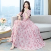 Mã H762: Đầm voan nữ dáng dài ngắn tay in hoa pc phương tây