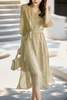 Mã L513: đầm cao cấp khí chất Pháp cổ chữ V chiffon hoa