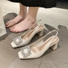 Mã L583: Giày cao gót vuông đính đá thời trang cho nữ giày sandal mũi kín gót dày