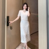 Mã M059: set váy tay ngắn, chất liệu ren thêu