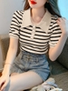 Mã K594: Áo thun nữ cổ polo sọc sang trọng và đẹp mắt