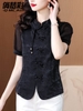 Mã M138: Áo sơ mi nữ tay ngắn màu đen chất liệu chiffon kiểu Trung Quốc