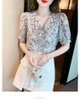 Mã M149: Áo sơ mi nữ tay ngắn chất liệu chiffon họa tiết hoa mùa hè