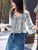 Mã M150: Áo kiểu Pháp tay lỡ bằng vải chiffon in hoa dành cho nữ