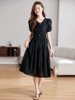 Mã L419: váy đẹp cao cấp chiffon ren đen kiểu Pháp nữ cao cấp mới mùa hè eo chữ A tay bồng ôm sát