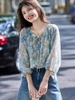 Mã M150: Áo kiểu Pháp tay lỡ bằng vải chiffon in hoa dành cho nữ