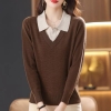 Mã L374: áo len cashmere dệt kim phụ nữ cao cấp áo len cổ POLO