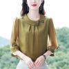 Mã L148: Áo sơ mi lụa nữ tay lửng cổ sen thiết kế trung niên
