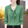 Mã L507: Áo sơ mi sọc nơ nữ đẹp cao cấp tay dài trung niên