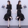 Mã A744 Giá 830K: đầm váy dài tay cổ bẻ sơ mi nữ mùa xuân và mùa hè dài qua đầu gối Fan Qingshu