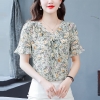 Mã L775: áo sơ mi chiffon tay ngắn họa tiết hoa thời trang nữ