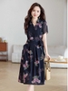 Mã M060: Đầm chiffon họa tiết hoa dành cho nữ ôm eo, cổ chữ V, đầm midi tay ngắn thanh lịch.