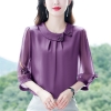 Mã L148: Áo sơ mi lụa nữ tay lửng cổ sen thiết kế trung niên