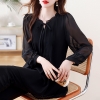 Mã L176: Áo sơ mi dáng rộng chiffon đen dài tay cho nữ