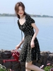 Mã M185: Đầm trà Mohan Yimei, chất liệu chiffon Pháp, họa tiết hoa, kiểu dáng lãng mạn