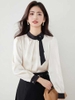 Mã L015: Áo sơ mi satin màu mơ Pháp xếp ly cho nữ cao cấp