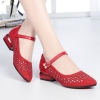 Mã M021: Giày sandal lưới da thật cao cấp dành cho nữ, gót trung bình, gót dày