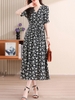 Mã L620: Váy chiffon cho nữ cao cấp mới họa tiết hoa cổ chữ V cao cấp tay ngắn dài vừa phải