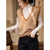 Mã E447: Áo vest len ​​dệt kim cổ điển V có túi nhỏ