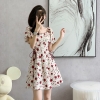 Mã L682: Váy thiết kế tay bồng cổ vuông họa tiết hoa kiểu Pháp