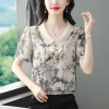 Mã L738: Áo sơ mi voan tay ngắn họa tiết hoa trung niên nữ