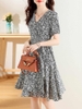 Mã L255: váy đẹp cao cấp chiffon hoa cho nữ cao cấp mùa hè dài vừa tay ngắn