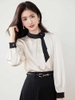 Mã L015: Áo sơ mi satin màu mơ Pháp xếp ly cho nữ cao cấp