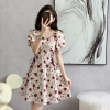 Mã L682: Váy thiết kế tay bồng cổ vuông họa tiết hoa kiểu Pháp