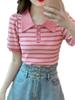 Mã K594: Áo thun nữ cổ polo sọc sang trọng và đẹp mắt