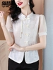 Mã M138: Áo sơ mi nữ tay ngắn màu đen chất liệu chiffon kiểu Trung Quốc