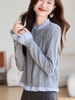 Mã K961: Áo len cardigan cho nữ cao cấp cao cấp Xuân Thu thiết kế mới nối áo ngắn bèo nhún nhỏ