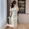 Mã L684: Váy sườn xám xẻ tà cổ chéo phong cách Trung Hoa mới thanh lịch