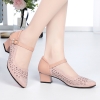 Mã M021: Giày sandal lưới da thật cao cấp dành cho nữ, gót trung bình, gót dày