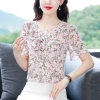 Mã L775: áo sơ mi chiffon tay ngắn họa tiết hoa thời trang nữ
